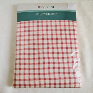 Tablecloth 52x70 Kitchen Party BBQ Vinyl Red/White Checker Fabric Back - Picture 1 of 4