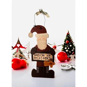 VINTAGE Wood Santa Claus Working for Milk & Cookies Christmas Tree Xmas Ornament - Picture 1 of 1