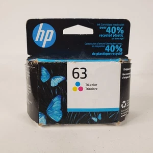 HP 63 Tri Color Ink Cartridge Brand New Sealed Exp 4 2023 HP DeskJet Officejet - Photo 1/7