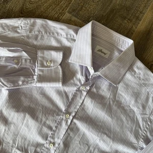 Brioni Hemd Herren 16 Lila Streifen Elegant Knopfleiste Hergestellt in Italien Baumwolle - Bild 1 von 9