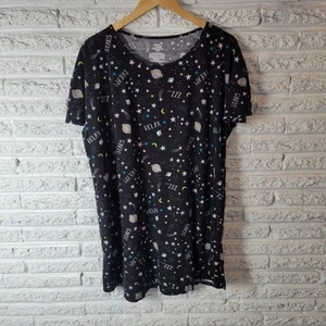 Top de pijama Secret Treasure para mujer 2X 3X Plus negro relax estrellas del espacio exterior cómodo - Imagen 1 de 9