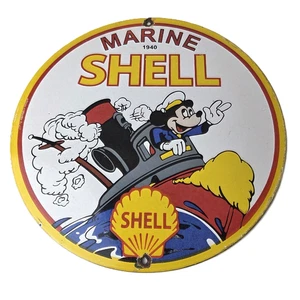 Vintage Shell Gasoline Schild - Mickey Old Steamboat Gas Oil Pump Porzellanschild - Bild 1 von 14