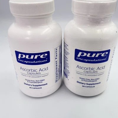 DOIS Pure Encapsulations ÁCIDO ASCÓRBICO Vit C 90 Cápsulas 1.000 MG Novo Expira em 25/12 - Imagem 1 de 4