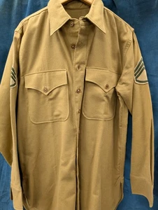 World War 2 WWII Military U.S. Marine Corp USMC Platoon Sgt. Tan Wool Shirt - Picture 1 of 7