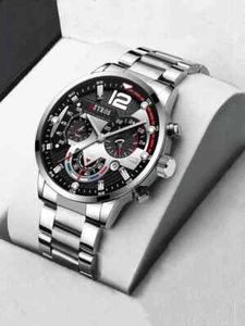 Business Casual Date Analog Quartz Watch DEYROS Mens Stainless Steel Wrist Watch - Picture 1 of 1