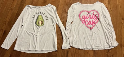 Lot Of 2 Girls Long Sleeve Tee Justice T Shirt Size 14-16 Plus White - Image 1 of 4