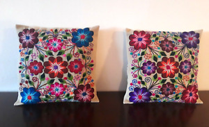 One Pair Decorative Peruvian Handmade Embroidered Flowers Pillow Covers Boho 