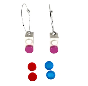 White 1x2 Lego Brick Handmade Hoop Earrings w/6 extra pcs 1.5" Drop, Nickel Free - Picture 1 of 1