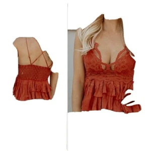 Free People Neu mit Etikett Adella Trägertop Häkelspitze ärmellos Stufen Winding Roads S neu - Bild 1 von 10