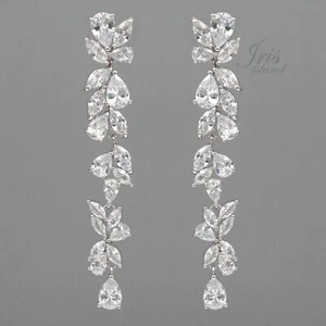 3" lange klare Zirkonia CZ Hochzeit Braut Ohrhänger 175 Silber - Bild 1 von 4