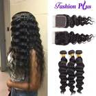 10A Brazilian Human Hair Bundles with Lace Closure Loose Wave 4*4 Lace Free Part