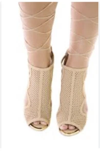 NEW Qupid Gladiator lace up nude peep toe mesh suede 4.5” heels women size 7 - Picture 1 of 17