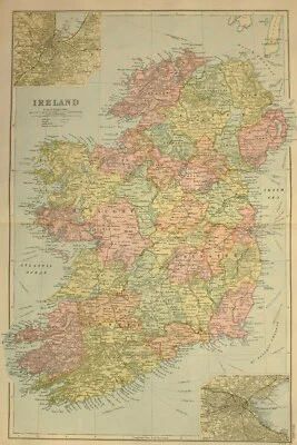 1896 MAP IRELAND CONNAUGHT LEINSTER ULSTER DUBLIN CORK BELFAST WATERFORD CLARE  - Image 1 of 4