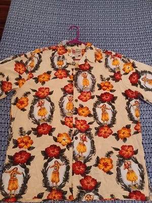Camisa Hawaiana Hilo Hattie De Colección Manga Corta Hula Niña Para Hombre XL EE. UU. Foto 1 de 4