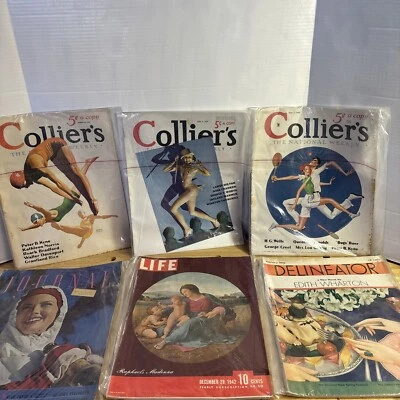 Lot Of 6 Collier's Delineator Life Magazine Illustrated 1930-1940’s Vintage - Image 1 of 4