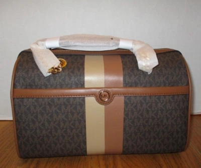 BOLSO DE LONA A RAYAS MEDIANAS MICHAEL KORS Blaire color marrón logotipo nuevo con etiquetas Foto 1 de 4