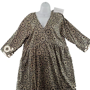 Raishma Tie Detail Tiered Maxi Dress, Size UK 14, Geo/Floral Print, Black/Gold - Picture 1 of 18