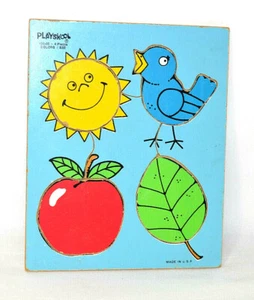 Vintage Wooden Playskool Puzzle 180-03 Colors I See - W/ Sun Bird Apple Leaf - Picture 1 of 4