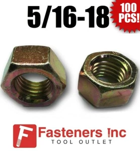 (Qty 100) 5/16-18 Grade 8 Finish Hex Nuts Yellow Zinc Plated Hardened - Picture 1 of 3