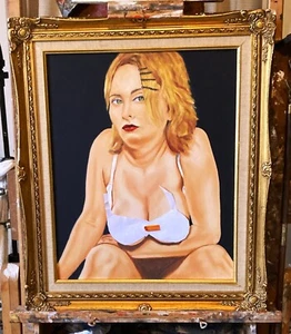 Mop Factory Worker VANWINKLE ORIGINAL NUDE woman, oil painting 16x20 signed - Picture 1 of 2