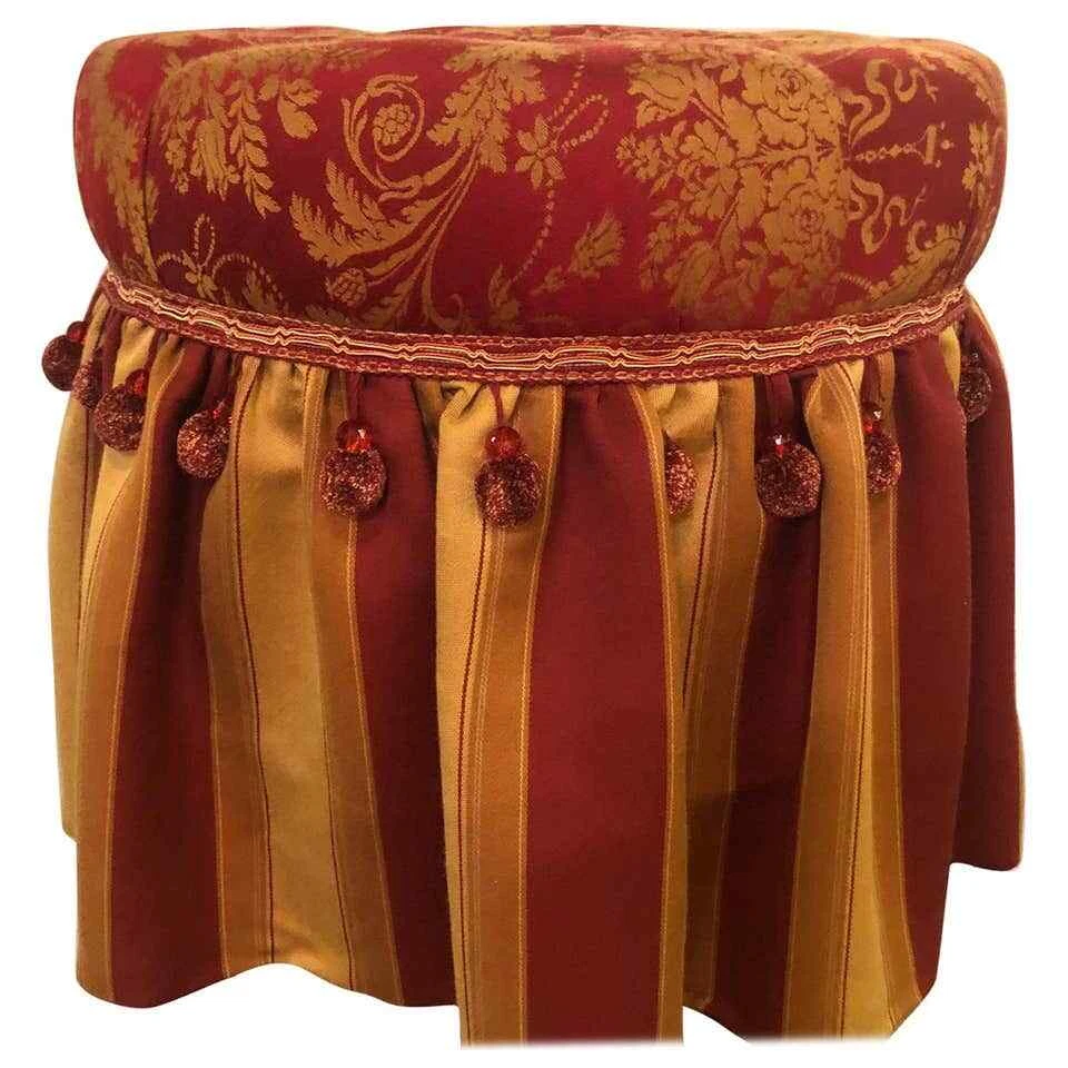 Hollywood Regency Upholstered Tufted Red and Gilt Decorated Ottoman or Footstool - Image 1 of 4