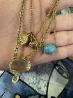 Juicy Couture Multi Chain Necklace Charms Citrine Turquoise Gold Tone 20" In Box