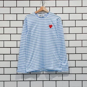 COMME DES GARCONS CDG PLAY PASTELLE STRIPED LS TEE AZ-T278-051-1 - Picture 1 of 2