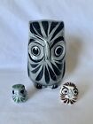Mexican Ceramic Owl With Babies Lot Of 3 Folk Art Pottery Figurine Hand Painted