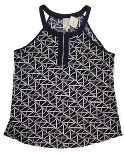 Wonen's Shirt Tank Blouse Medium White Blue Sleeveless Zip Front Naïf New w/ Tag - Picture 1 of 9