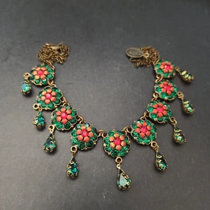 Michal Negrin Necklace Chandelier Red Green Crystals Christmas Celebration Gift - Picture 1 of 18
