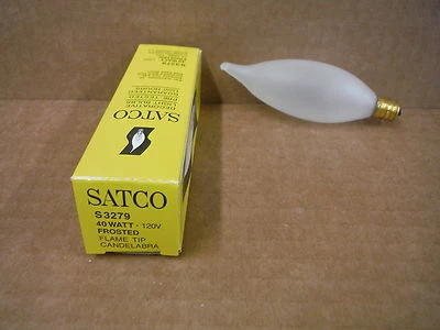 Satco Flame Tip Bulb Frosted 40W 120V S3279 - Image 1 of 3