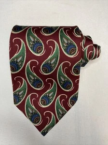 Jacques Estier Men's 100% Silk Tie Red Maroon with Green Paisley Design - Picture 1 of 4
