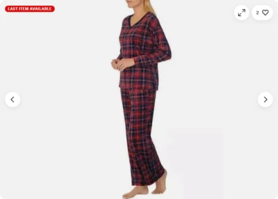 NAUTICA Womens 2-Pc Textured Stretch Fleece Red Navy Plaid Pajamas SET(XXL)LW - Image 1 of 3