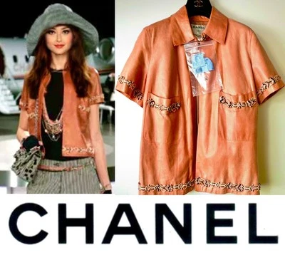 5K Mint Chanel Vintage 2008 Pink Leather Jacket Top 36 38 40 6 8 Shirt Logo S M - Image 1 of 4
