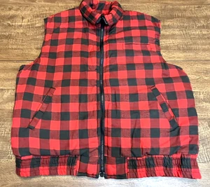 Chaleco de franela a cuadros de león de marca vintage para hombre L rojo negro leñador al aire libre - Imagen 1 de 21