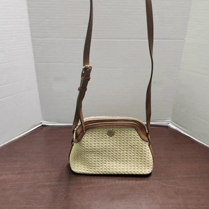Anne Klein Crossbody Purse Womens Small Tan Brown Straw Vegan Leather Woven Bag - Picture 1 of 16