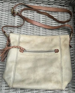 The Sak Leather Shoulder Bag Crossbody Bag Pockets Cream With Brown Trim - Picture 1 of 8