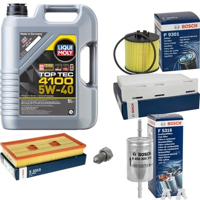BOSCH Inspektionspaket 5L Liqui Moly Top Tec 4100 5W-40 für VW Audi Golf V 1.6 - Bild 1 von 4
