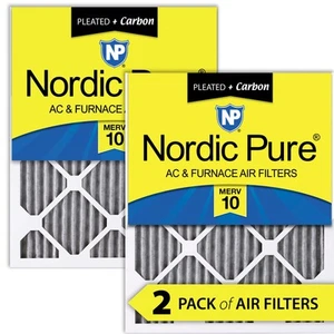 Nordic Pure 16x16x1 Furnace Air Filters MERV 10 Pleated Plus Carbon 2 Pack - Picture 1 of 7