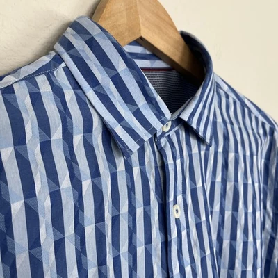 Bugatchi NWOT Sz 17 L/XL 48" Classic Fit 100% Cotton GEO Texture Flip Cuff Blue - Image 1 of 4