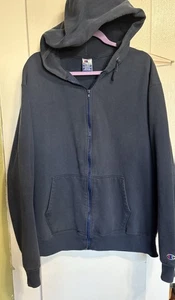 Felpa con cappuccio e zip intera Champion vintage made in USA pesante blu navy XXL - Foto 1 di 5
