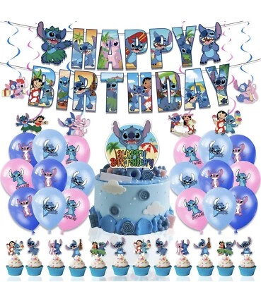 NEW Cartoon Lilo & Stitch Theme Birthday Party Decorate Supplies Set US Stock - Image 1 of 4