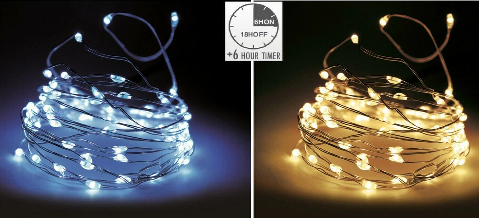 LED Drahtlichterkette mit Timer Micro Lichterkette LED warmweiß / kaltweiß T. KI - Bild 1 von 3
