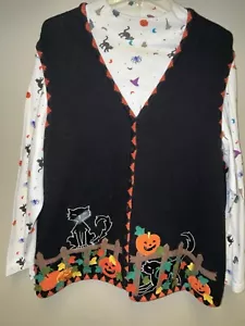 Studio Treat schwarze Katze Halloween Kürbis Pullover Weste 2XL und Strick Top Set - Bild 1 von 14