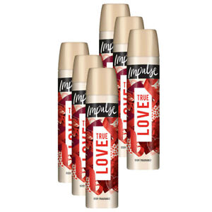6pc Impulse 75ml Body Spray True Love Women Aerosal/Deodorant/Scent Travel Size