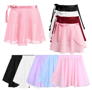 Kids Girls Classic Dance Practice Costume Ruched Pull-On Wrap Skirt Waist Tie - Picture 1 of 78