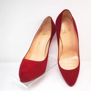 Christian Louboutin Tacón Bomba Gamuza Tacón Rojo 11cm Talla 39 US9 - Imagen 1 de 10