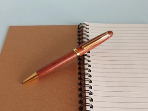 Handcrafted Luxury Wooden Ballpoint Pen with Gold Accents - Nos Vintage Writing - Picture 1 of 13