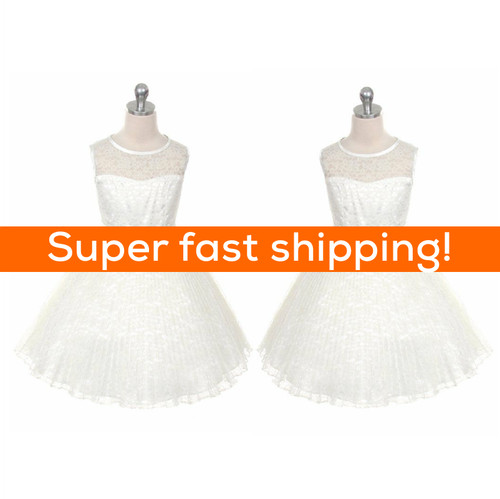 OFF WHITE Abito festa bambina bambini gonna fiori e fiori pizzo bianco sporco 6 10 NUOVO ANNO REGALO