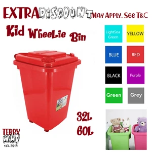 Colouful 32L 60L PLASTIC WHEELIE STORAGE BINS KIDS TOY STORAGE BIN - Picture 1 of 14